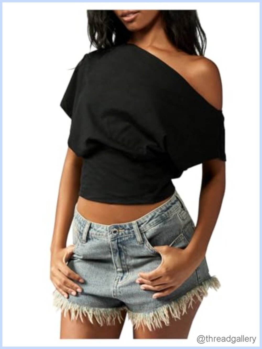 Y2K Off Shoulder Crop Top Asymmetrical Dolman Sleeve Blouse
